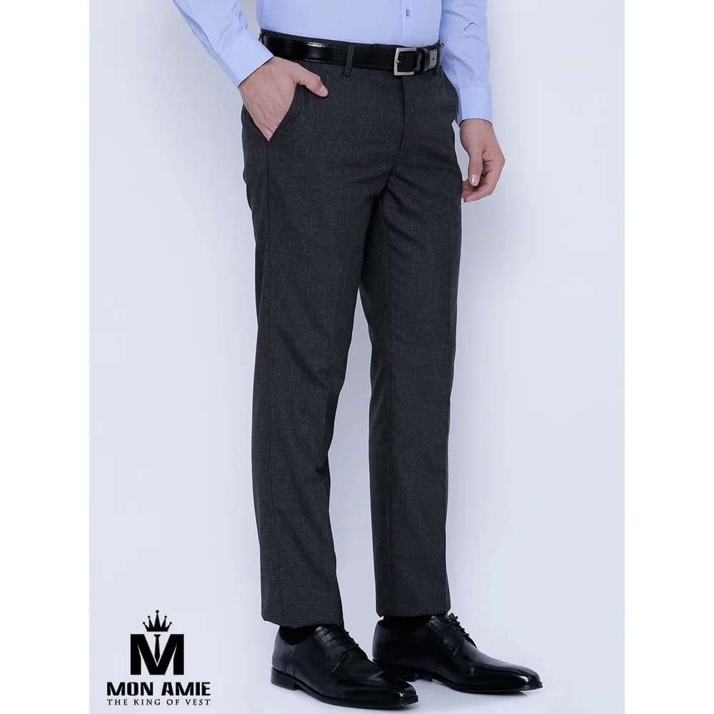 Quần tây nam xám than melange ống côn, minh hoạ kiểu quần tây đi cùng vest
